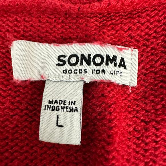 Sonoma Goods For Life Womens Red V-Neck Cable Knit Pullover Sweater Large Soft - Picture 3 of 5